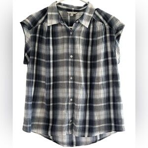 Lucky Brand Navy Plaid Western Button-Up Sleeveless Shirt